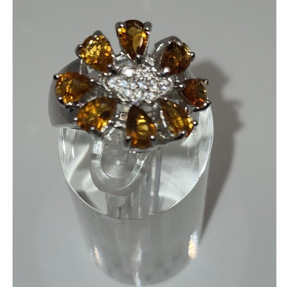 .925 Sterling Silver Orange Citrine Cubic Zirconia Ring Size 6.5 Value $690 - Picture 1 of 8